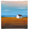 Home by the Sea – Original Acrylbild 20x20 cm. Strukturpaste auf Leinwand, Kleines Haus Landschaft