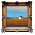 Home by the Sea – Original Acrylbild 20x20 cm. Strukturpaste auf Leinwand, Kleines Haus Landschaft