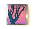 Original Acrylic Painting: Pink Twilight Trees, Minimalist Forest Landscape, Moon Art (30x30 cm)