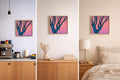 Original Acrylic Painting: Pink Twilight Trees, Minimalist Forest Landscape, Moon Art (30x30 cm)