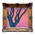 Original Acrylic Painting: Pink Twilight Trees, Minimalist Forest Landscape, Moon Art (30x30 cm)