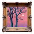 Original Acrylic Painting: Pink Twilight Trees, Minimalist Forest Landscape, Moon Art (30x30 cm)