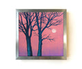 Original Acrylic Painting: Pink Twilight Trees, Minimalist Forest Landscape, Moon Art (30x30 cm)