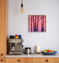 Original Acrylic Painting: Pink Twilight Trees, Minimalist Forest Landscape, Moon Art (30x30 cm)