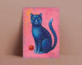 Postkarte A6, Kunstdruck, Blaue Katze, Magische Tierillustration, Acrylbild