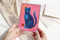 Postkarte A6, Kunstdruck, Blaue Katze, Magische Tierillustration, Acrylbild