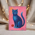 Postkarte A6, Kunstdruck, Blaue Katze, Magische Tierillustration, Acrylbild
