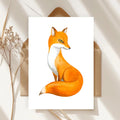 Kunstkarte Aquarell Fuchs Postkarte A6, Handgemalte Illustration, Minimalistische Tierkunst, Kunstkarte