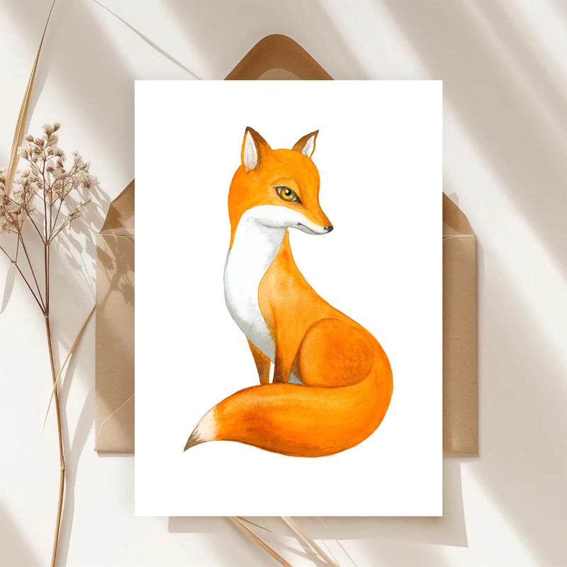 Kunstkarte Aquarell Fuchs Postkarte A6, Handgemalte Illustration, Minimalistische Tierkunst, Kunstkarte
