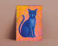 Postkarte A6, Kunstdruck, Blaue Katze, Magische Tierillustration, Acrylbild