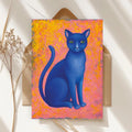 Postkarte A6, Kunstdruck, Blaue Katze, Magische Tierillustration, Acrylbild