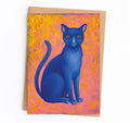 Postkarte A6, Kunstdruck, Blaue Katze, Magische Tierillustration, Acrylbild