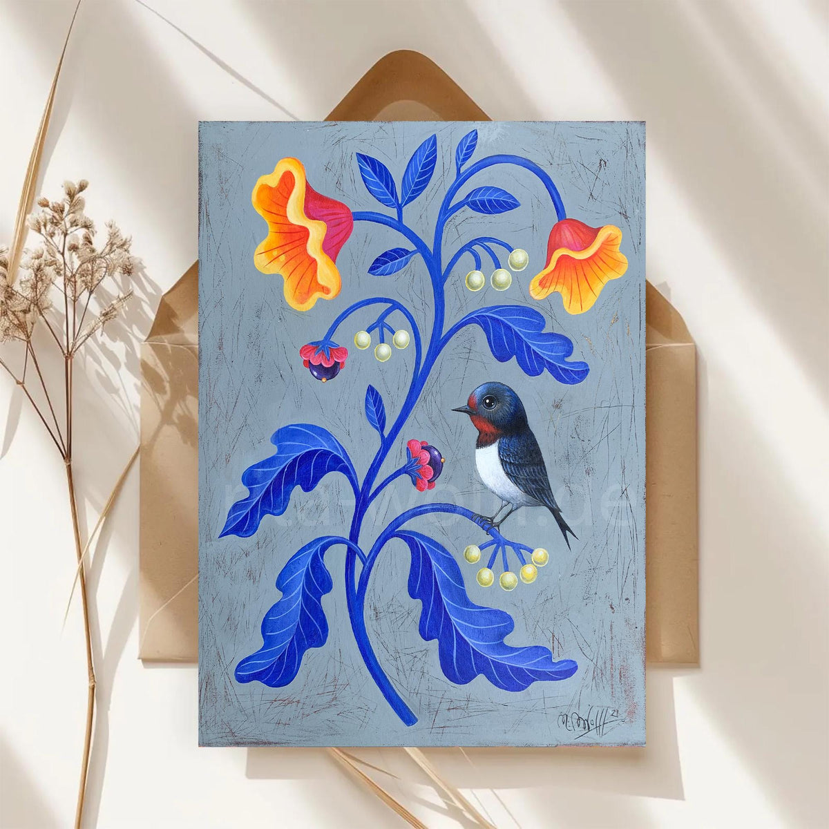 Postkarte Vogel Schwalbe A6 Kunstkarte Grußkarte