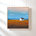 Home by the Sea – Original Acrylbild 20x20 cm. Strukturpaste auf Leinwand, Kleines Haus Landschaft