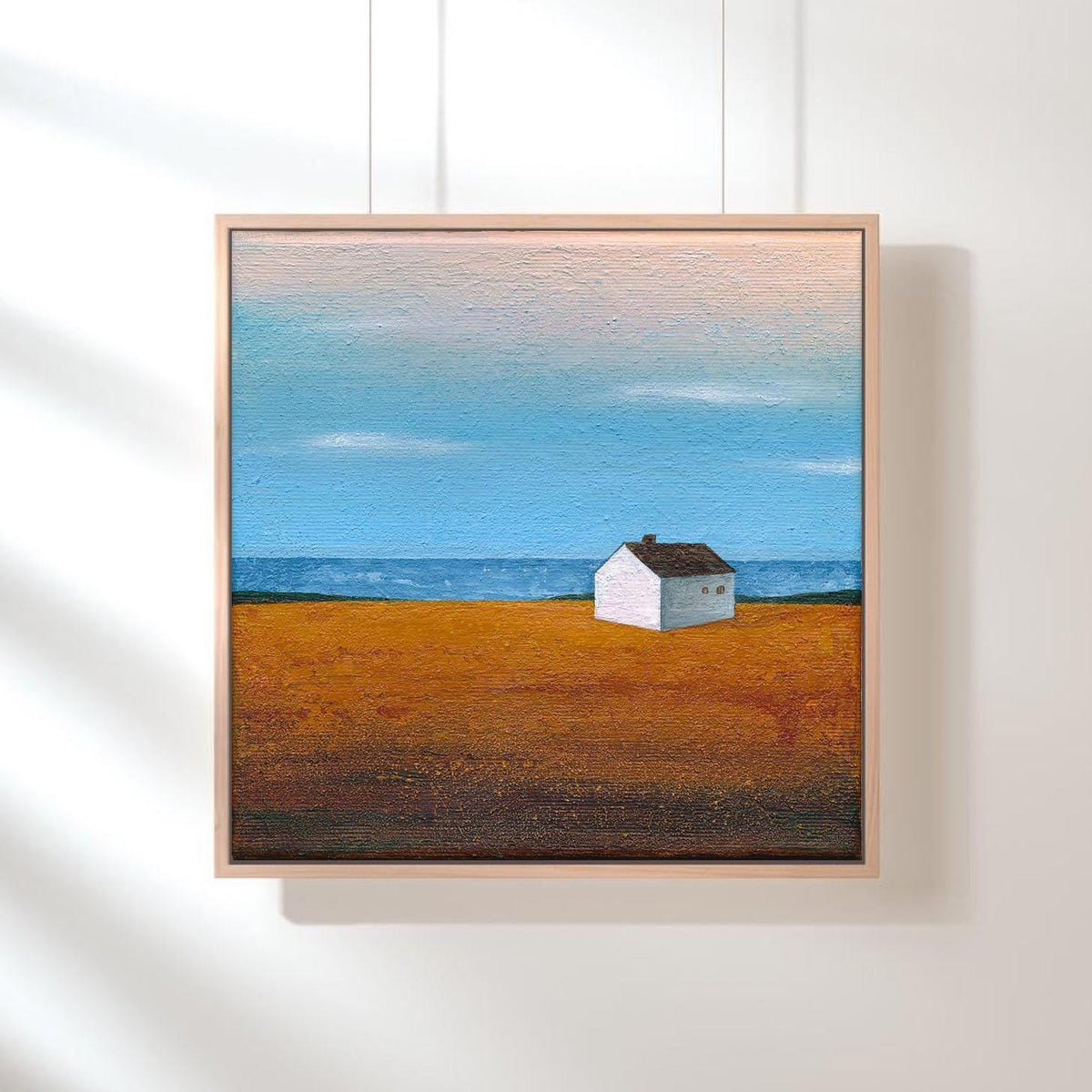 Home by the Sea – Original Acrylbild 20x20 cm. Strukturpaste auf Leinwand, Kleines Haus Landschaft