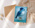 Postkarte Vogel auf dem Haus A6 Kunstkarte Grußkarte