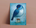 Postkarte Vogel auf dem Haus A6 Kunstkarte Grußkarte