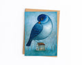 Postkarte Vogel auf dem Haus A6 Kunstkarte Grußkarte