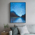 Originalgemälde 50x70cm Acryl auf Leinwand,Mondnacht über dem stillen Wasser