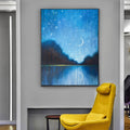 Originalgemälde 50x70cm Acryl auf Leinwand,Mondnacht über dem stillen Wasser
