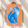 Postkarte A6 Blaue Katze  – Verspielte Katzen Illustration – Bunte Kunstkarte – Modernes Tiermotiv – Geschenk für Katzenliebhaber