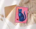 Postkarte A6, Kunstdruck, Blaue Katze, Magische Tierillustration, Acrylbild