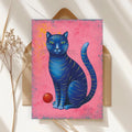 Postkarte A6, Kunstdruck, Blaue Katze, Magische Tierillustration, Acrylbild