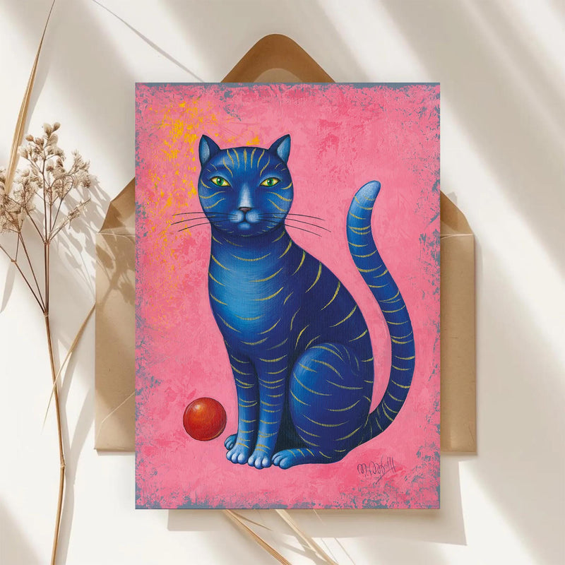 Postkarte A6, Kunstdruck, Blaue Katze, Magische Tierillustration, Acrylbild