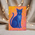 Postkarte A6, Kunstdruck, Blaue Katze, Magische Tierillustration, Acrylbild