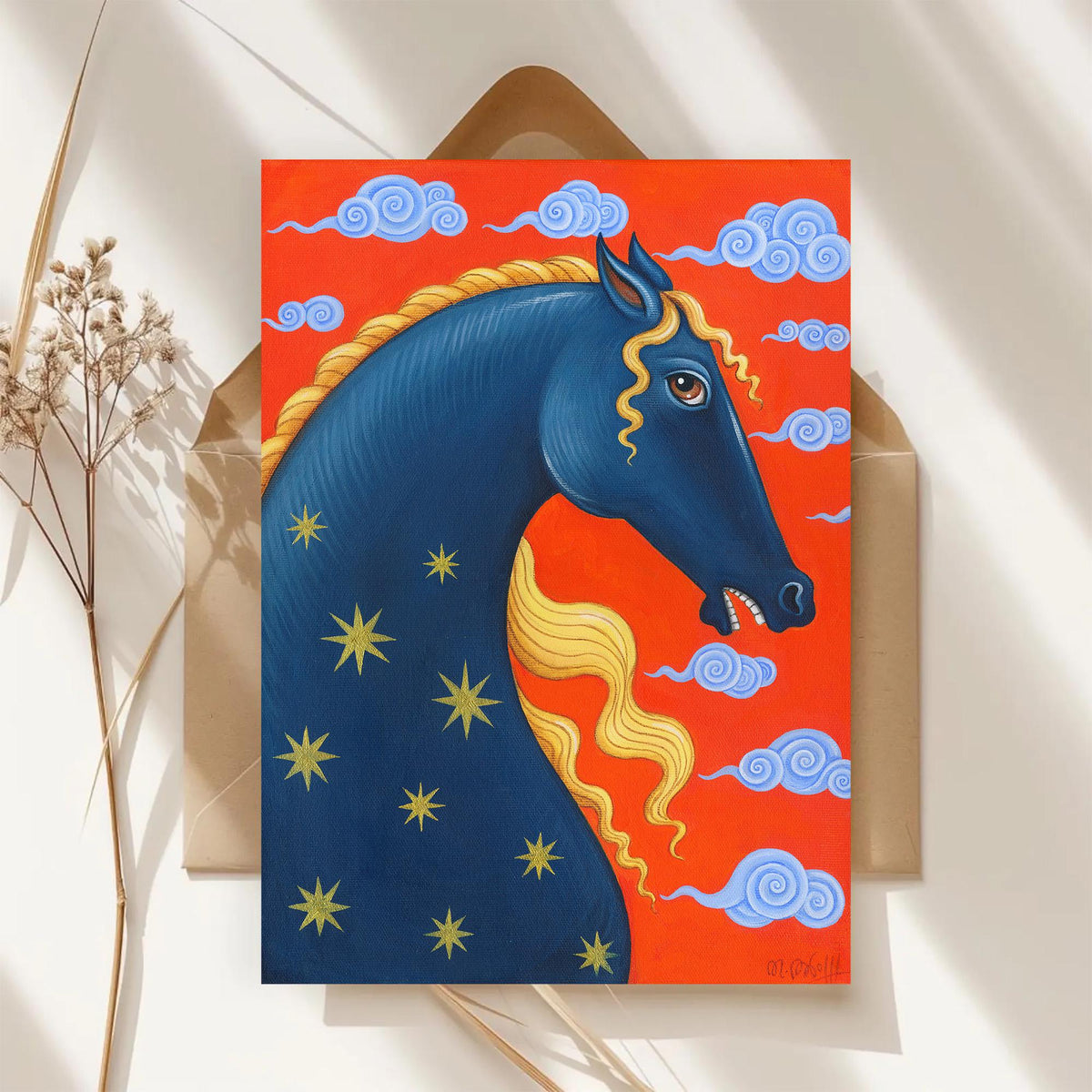 Pferd Poster, Pferdebild, Kunstdruck, Postkarte A6, Pferde Illustration, buntes Pferd, Pferd Kunst, Wanddeko, Geschenk Pferdeliebhaber