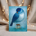 Postkarte Vogel auf dem Haus A6 Kunstkarte Grußkarte