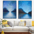 Originalgemälde 50x70cm Acryl auf Leinwand,Mondnacht über dem stillen Wasser