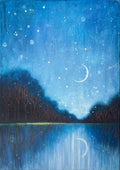 Originalgemälde 50x70cm Acryl auf Leinwand,Mondnacht über dem stillen Wasser