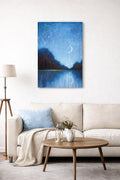 Originalgemälde 50x70cm Acryl auf Leinwand,Mondnacht über dem stillen Wasser