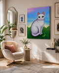 Katze mit Eidechse – Original Acrylgemälde 60 × 80 cm | Katzenbild | Naive Kunst | Moderne Tiermalerei