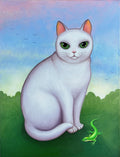 Katze mit Eidechse – Original Acrylgemälde 60 × 80 cm | Katzenbild | Naive Kunst | Moderne Tiermalerei