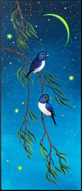Schwalben Bild, Mond Bild, Vogel Gemälde, Nacht Himmel Kunst, Original Acrylgemälde auf Leinwand, Natur Wanddeko, 30 x 70 cm
