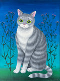 Original Katzenbild Acryl auf Leinwand 60x80 cm – Graue Katze mit grünen Augen – Katzen Gemälde – Geschenk für Katzenliebhaber