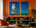 Original Katzenbild Acryl auf Leinwand 60x80 cm – Graue Katze mit grünen Augen – Katzen Gemälde – Geschenk für Katzenliebhaber