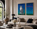 Original Katzenbild Acryl auf Leinwand 60x80 cm – Graue Katze mit grünen Augen – Katzen Gemälde – Geschenk für Katzenliebhaber