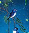 Schwalben Bild, Mond Bild, Vogel Gemälde, Nacht Himmel Kunst, Original Acrylgemälde auf Leinwand, Natur Wanddeko, 30 x 70 cm