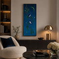 Schwalben Bild, Mond Bild, Vogel Gemälde, Nacht Himmel Kunst, Original Acrylgemälde auf Leinwand, Natur Wanddeko, 30 x 70 cm