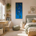 Schwalben Bild, Mond Bild, Vogel Gemälde, Nacht Himmel Kunst, Original Acrylgemälde auf Leinwand, Natur Wanddeko, 30 x 70 cm