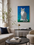 Original Katzenbild Acryl auf Leinwand 60x80 cm – Graue Katze mit grünen Augen – Katzen Gemälde – Geschenk für Katzenliebhaber