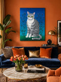 Original Katzenbild Acryl auf Leinwand 60x80 cm – Graue Katze mit grünen Augen – Katzen Gemälde – Geschenk für Katzenliebhaber