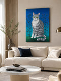 Original Katzenbild Acryl auf Leinwand 60x80 cm – Graue Katze mit grünen Augen – Katzen Gemälde – Geschenk für Katzenliebhaber