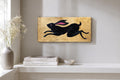 Schwarzer Hase auf Blattgold – Original Acrylgemälde 20 × 40 cm | Moderne Folk Art | Minimalistische Tierkunst auf Leinwand