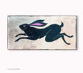 Schwarzer Hase auf Blattgold – Original Acrylgemälde 20 × 40 cm | Moderne Folk Art | Minimalistische Tierkunst auf Leinwand
