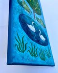 Zitronenbaum mit Schwänen – Naive Landschaft | Original Acrylgemälde 35 × 75cm
