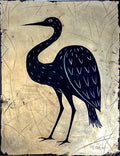 Reiher, Mitternachtsreiher – Original Acrylgemälde mit Blattgold auf Papier (30 × 40 cm)